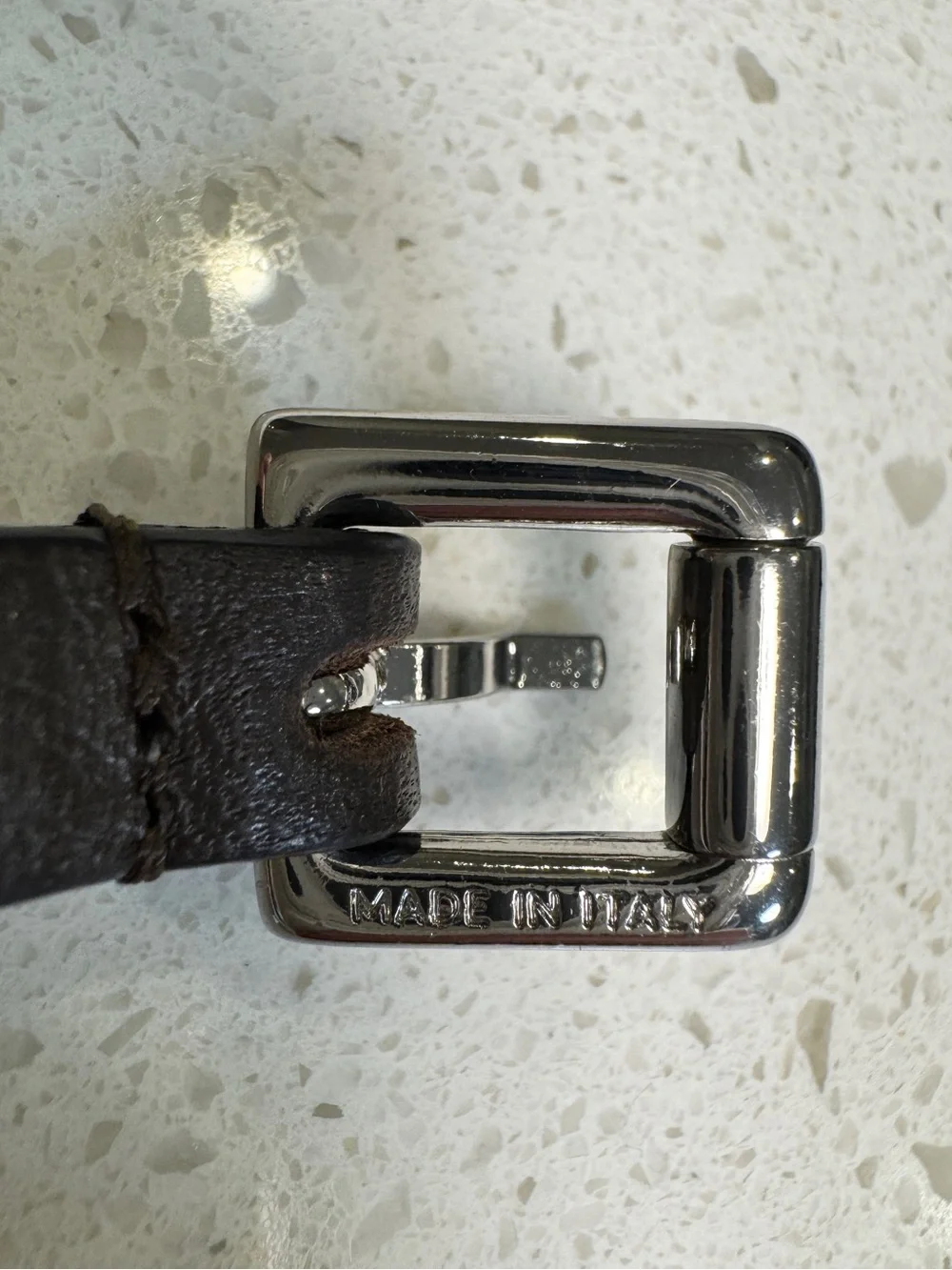 PESERICO Italy Brown Leather Skinny Women's Belt Silver Square Buckle 38 / XS